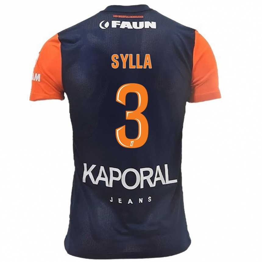 Kids Football Issiaga Sylla #3 Navy Blue Orange Home Jersey 2024/25 T-Shirt Nz