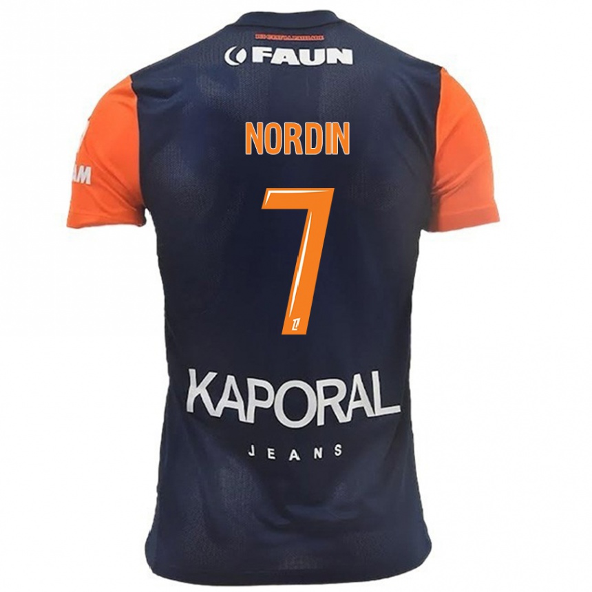 Kids Football Arnaud Nordin #7 Navy Blue Orange Home Jersey 2024/25 T-Shirt Nz