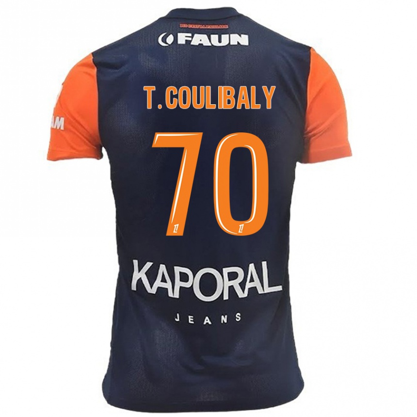 Kids Football Tanguy Coulibaly #70 Navy Blue Orange Home Jersey 2024/25 T-Shirt Nz