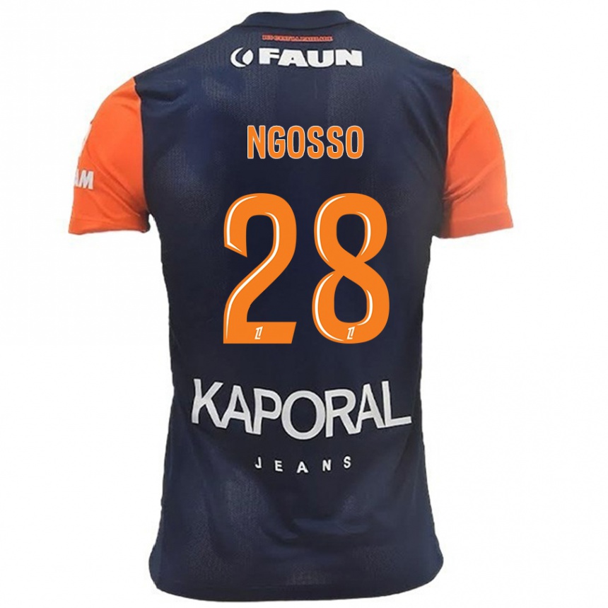 Kids Football Glenn Ngosso #28 Navy Blue Orange Home Jersey 2024/25 T-Shirt Nz