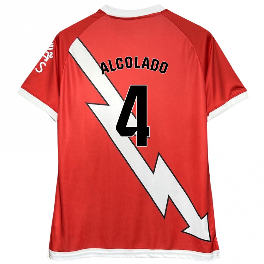 Kids Football Jaime Alcolado #4 White Red Home Jersey 2024/25 T-Shirt Nz