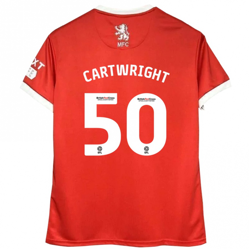 Kids Football Fin Cartwright #50 Red White Home Jersey 2024/25 T-Shirt Nz