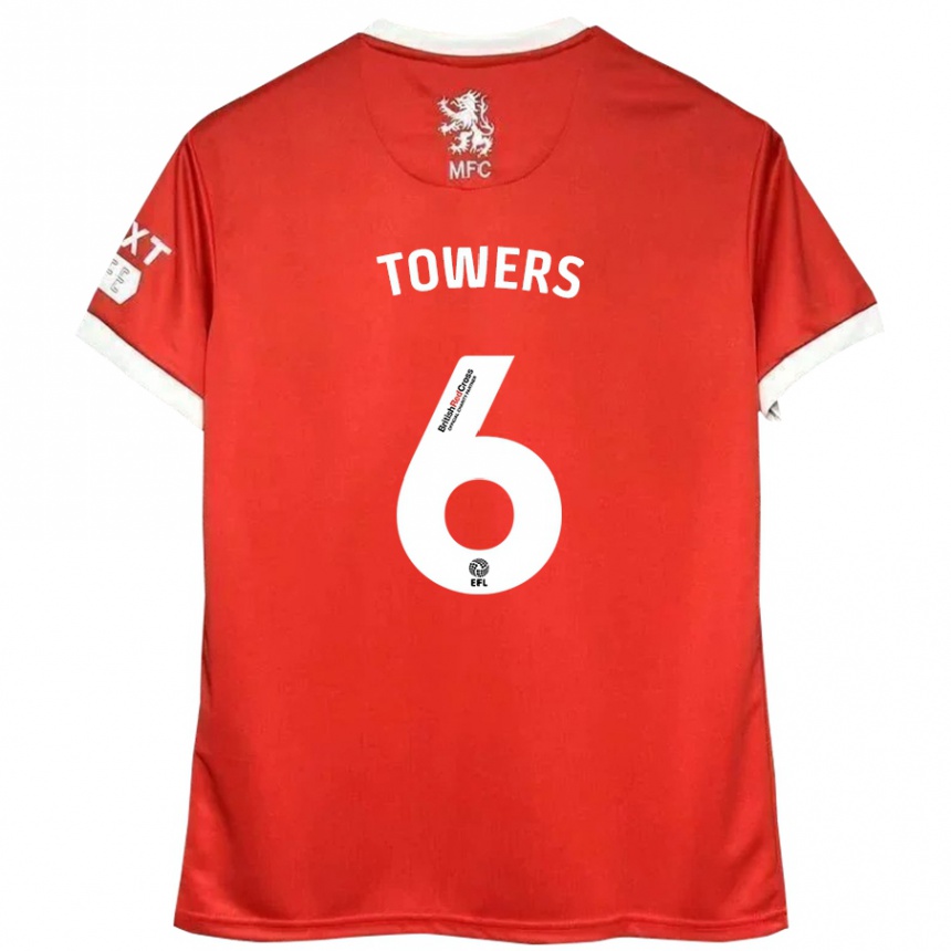 Kids Football Abby Towers #6 Red White Home Jersey 2024/25 T-Shirt Nz