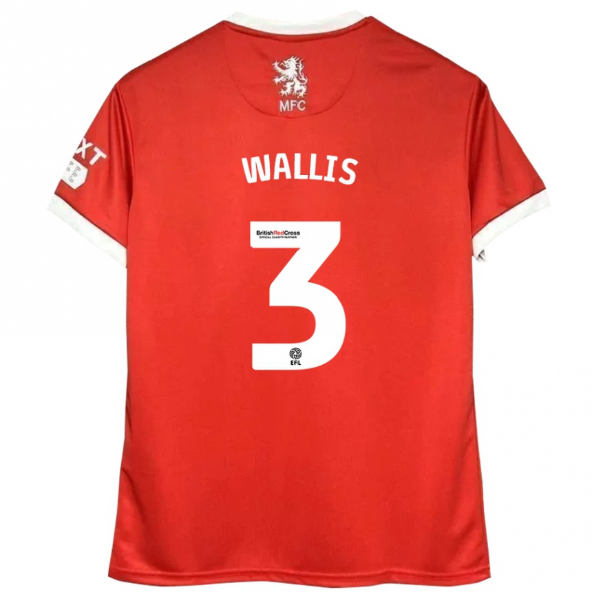 Kids Football Emma Wallis #3 Red White Home Jersey 2024/25 T-Shirt Nz