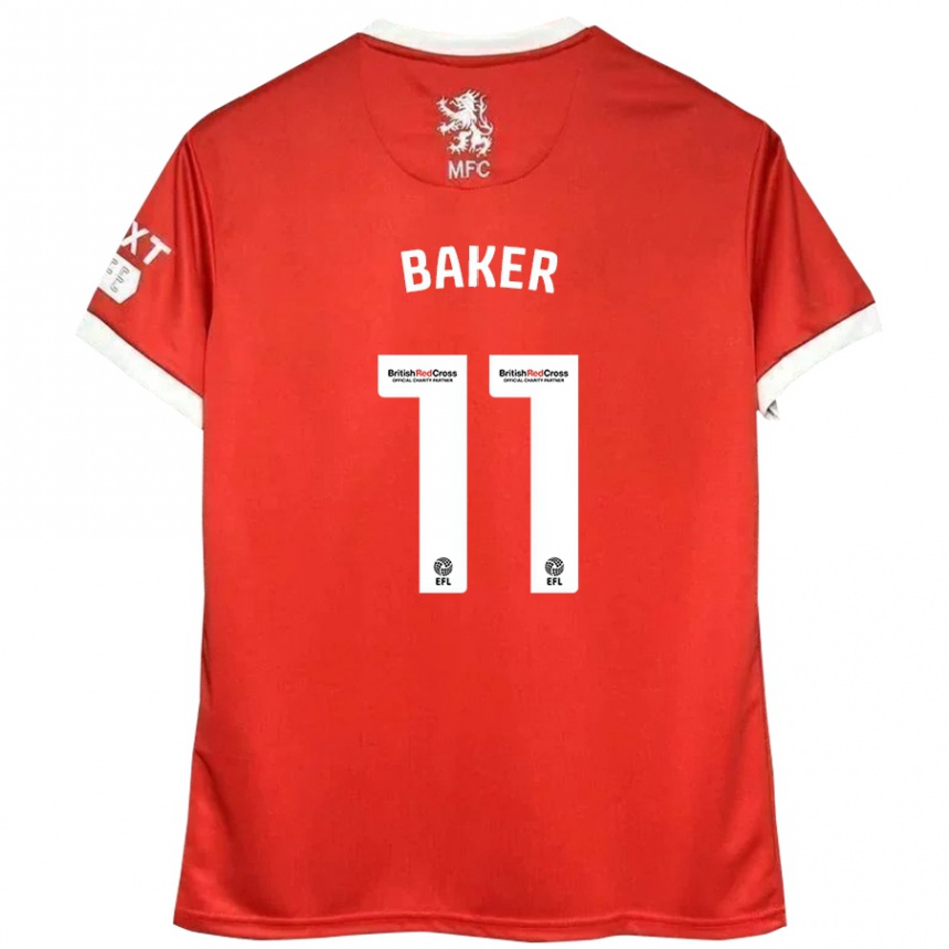 Kids Football Ella Baker #11 Red White Home Jersey 2024/25 T-Shirt Nz