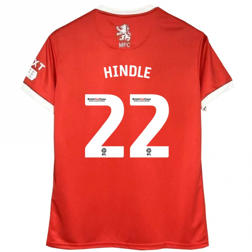 Kids Football Rachel Hindle #22 Red White Home Jersey 2024/25 T-Shirt Nz