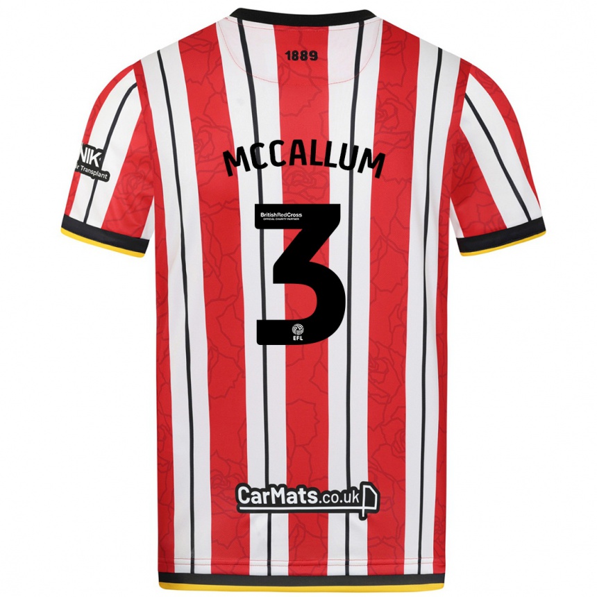 Kids Football Sam Mccallum #3 Red White Stripes Home Jersey 2024/25 T-Shirt Nz