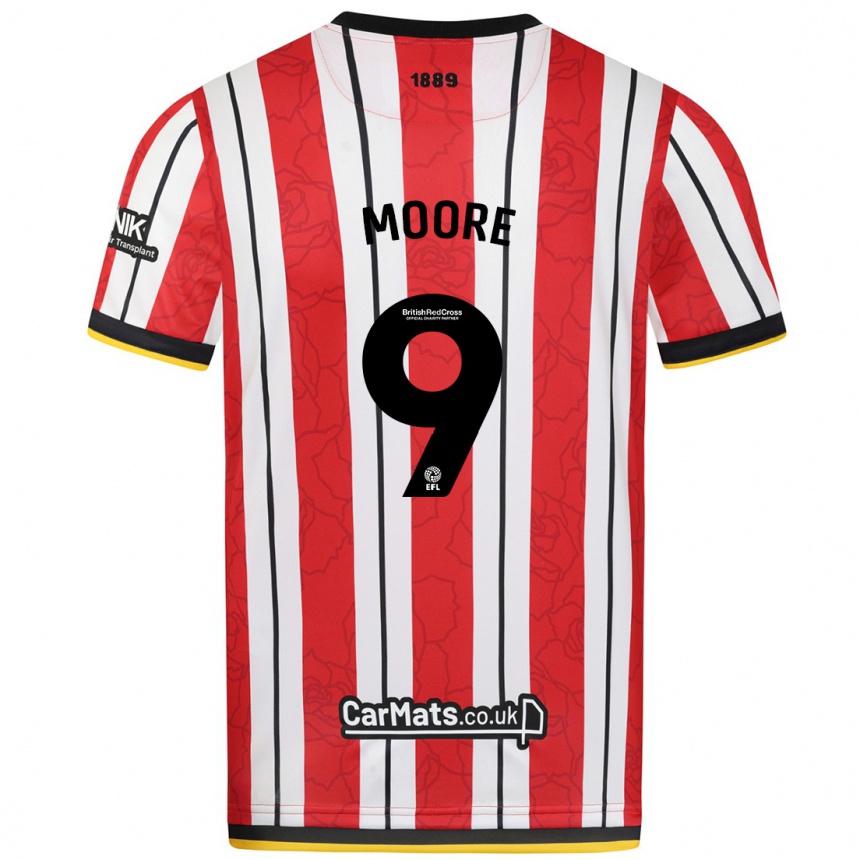 Kids Football Kieffer Moore #9 Red White Stripes Home Jersey 2024/25 T-Shirt Nz