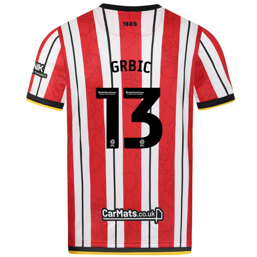 Kids Football Ivo Grbic #13 Red White Stripes Home Jersey 2024/25 T-Shirt Nz