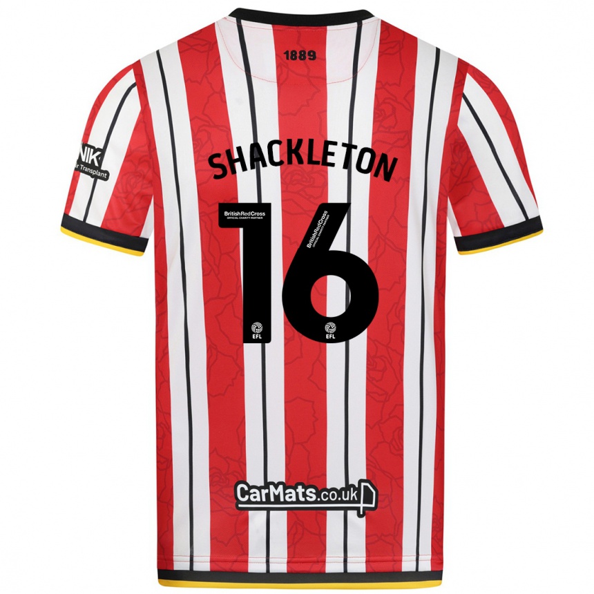 Kids Football Jamie Shackleton #16 Red White Stripes Home Jersey 2024/25 T-Shirt Nz