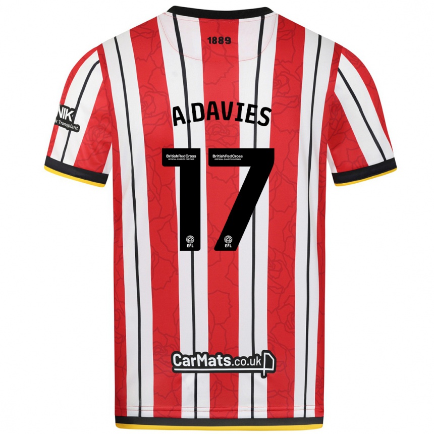 Kids Football Adam Davies #17 Red White Stripes Home Jersey 2024/25 T-Shirt Nz