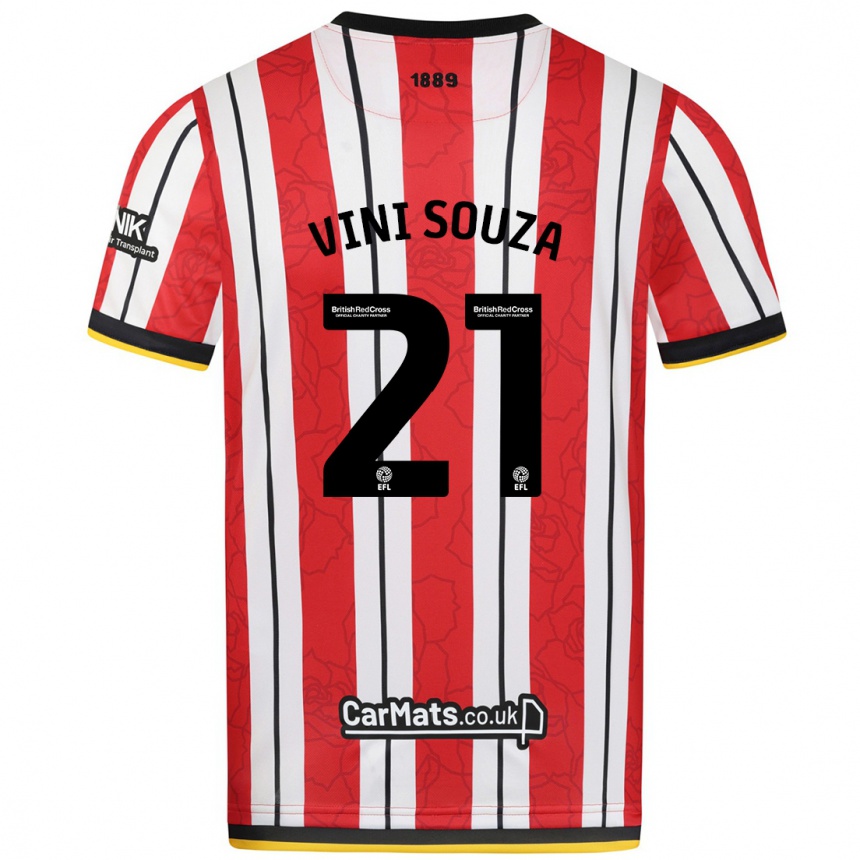 Kids Football Vini Souza #21 Red White Stripes Home Jersey 2024/25 T-Shirt Nz