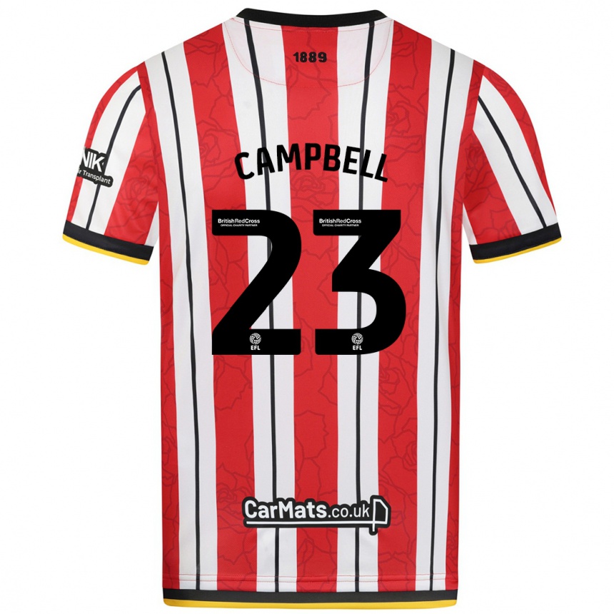 Kids Football Tyrese Campbell #23 Red White Stripes Home Jersey 2024/25 T-Shirt Nz