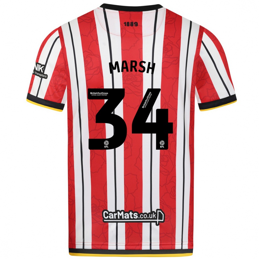 Kids Football Louie Marsh #34 Red White Stripes Home Jersey 2024/25 T-Shirt Nz