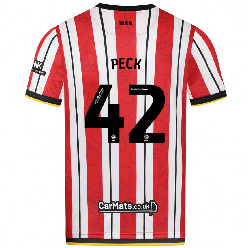 Kids Football Sydie Peck #42 Red White Stripes Home Jersey 2024/25 T-Shirt Nz