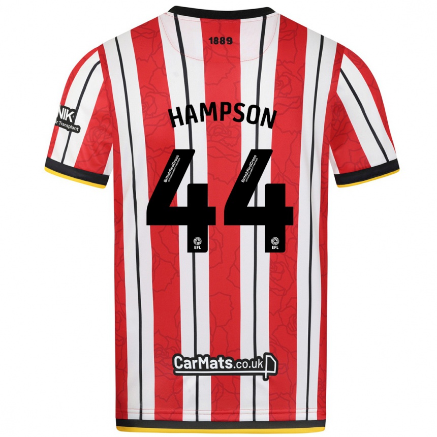 Kids Football Owen Hampson #44 Red White Stripes Home Jersey 2024/25 T-Shirt Nz