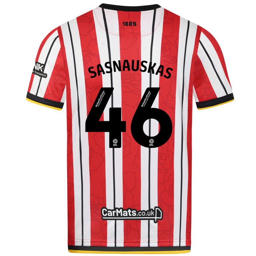 Kids Football Dovydas Sasnauskas #46 Red White Stripes Home Jersey 2024/25 T-Shirt Nz