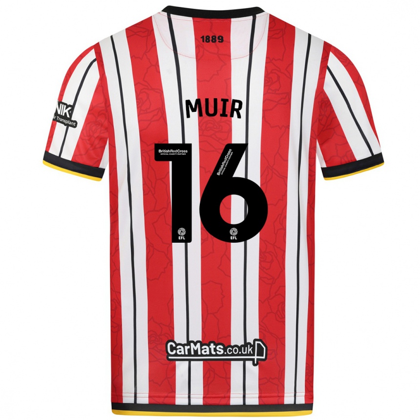 Kids Football Chene Muir #16 Red White Stripes Home Jersey 2024/25 T-Shirt Nz