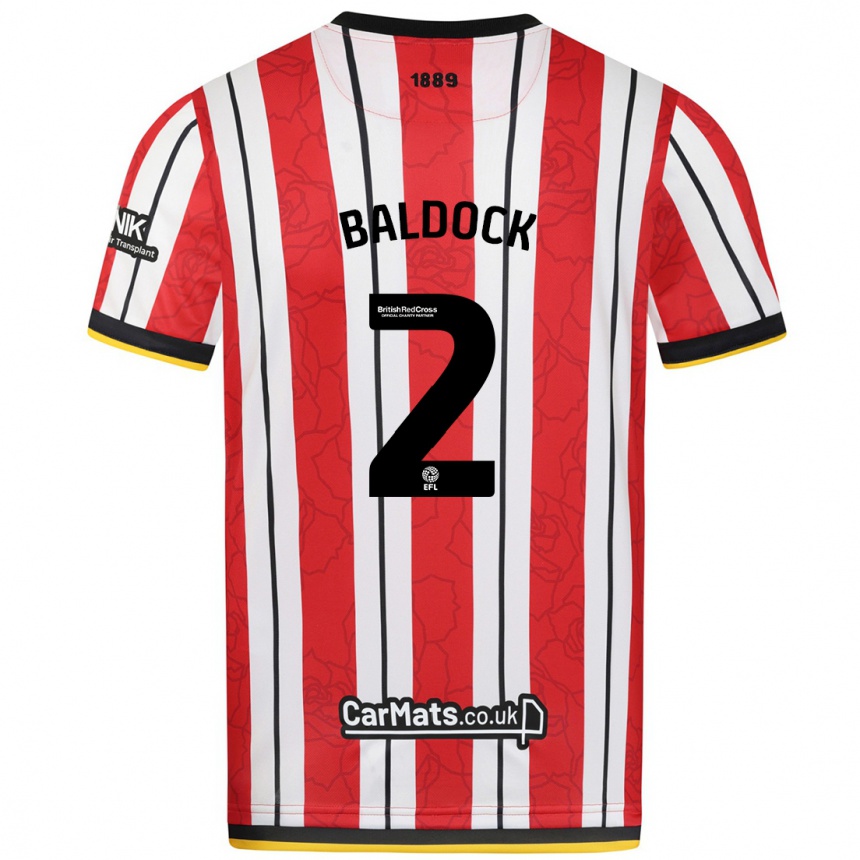 Kids Football George Baldock #2 Red White Stripes Home Jersey 2024/25 T-Shirt Nz