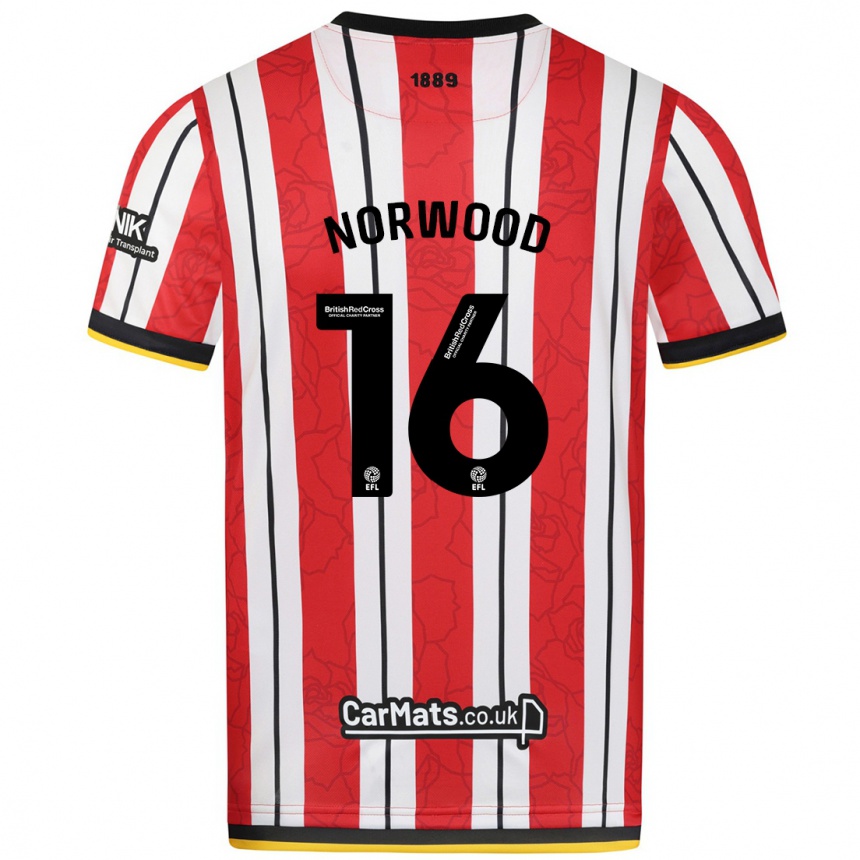 Kids Football Oliver Norwood #16 Red White Stripes Home Jersey 2024/25 T-Shirt Nz