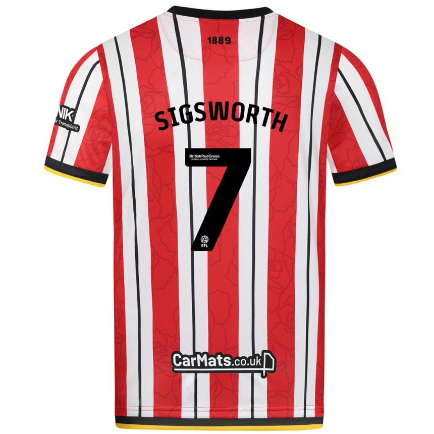 Kids Football Jess Sigsworth #7 Red White Stripes Home Jersey 2024/25 T-Shirt Nz