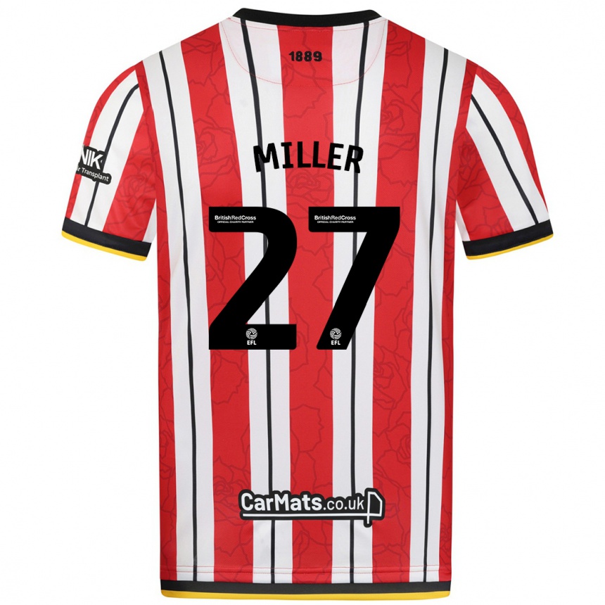 Kids Football Lara Miller #27 Red White Stripes Home Jersey 2024/25 T-Shirt Nz