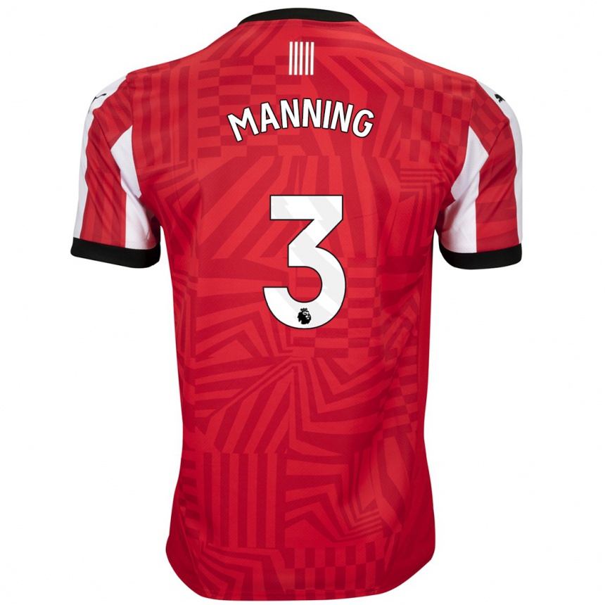 Kids Football Ryan Manning #3 Red White Home Jersey 2024/25 T-Shirt Nz