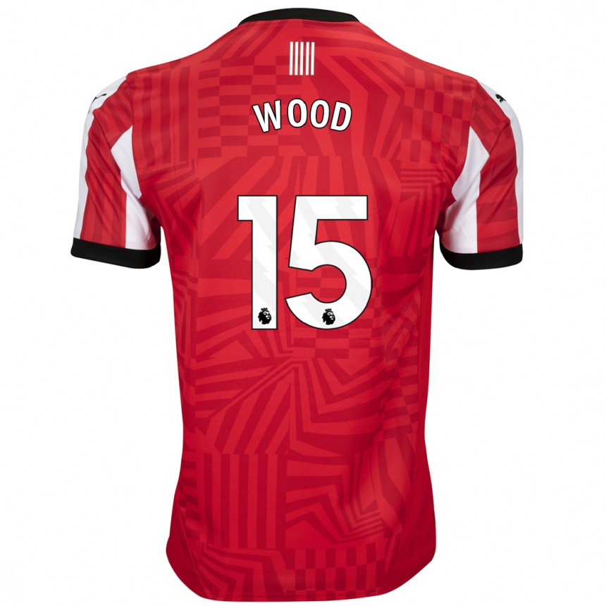 Kids Football Nathan Wood #15 Red White Home Jersey 2024/25 T-Shirt Nz