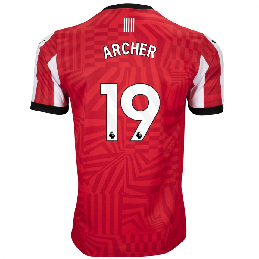 Kids Football Cameron Archer #19 Red White Home Jersey 2024/25 T-Shirt Nz