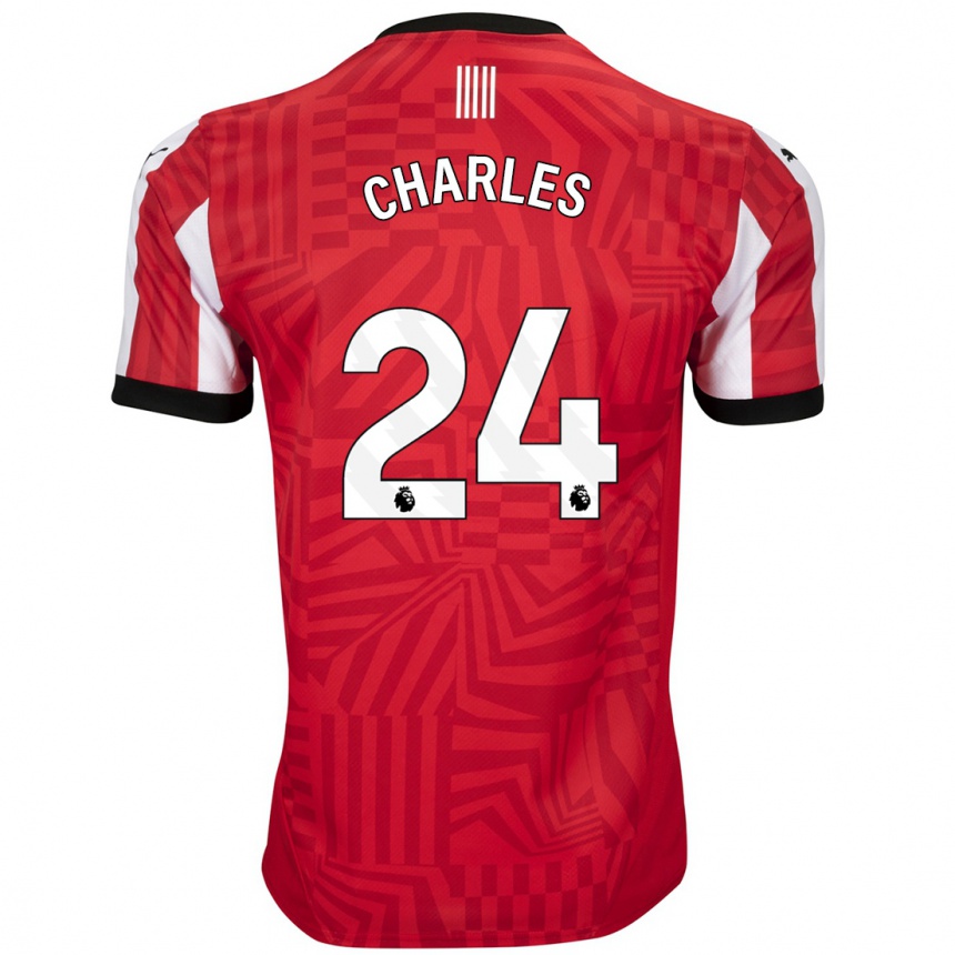 Kids Football Shea Charles #24 Red White Home Jersey 2024/25 T-Shirt Nz