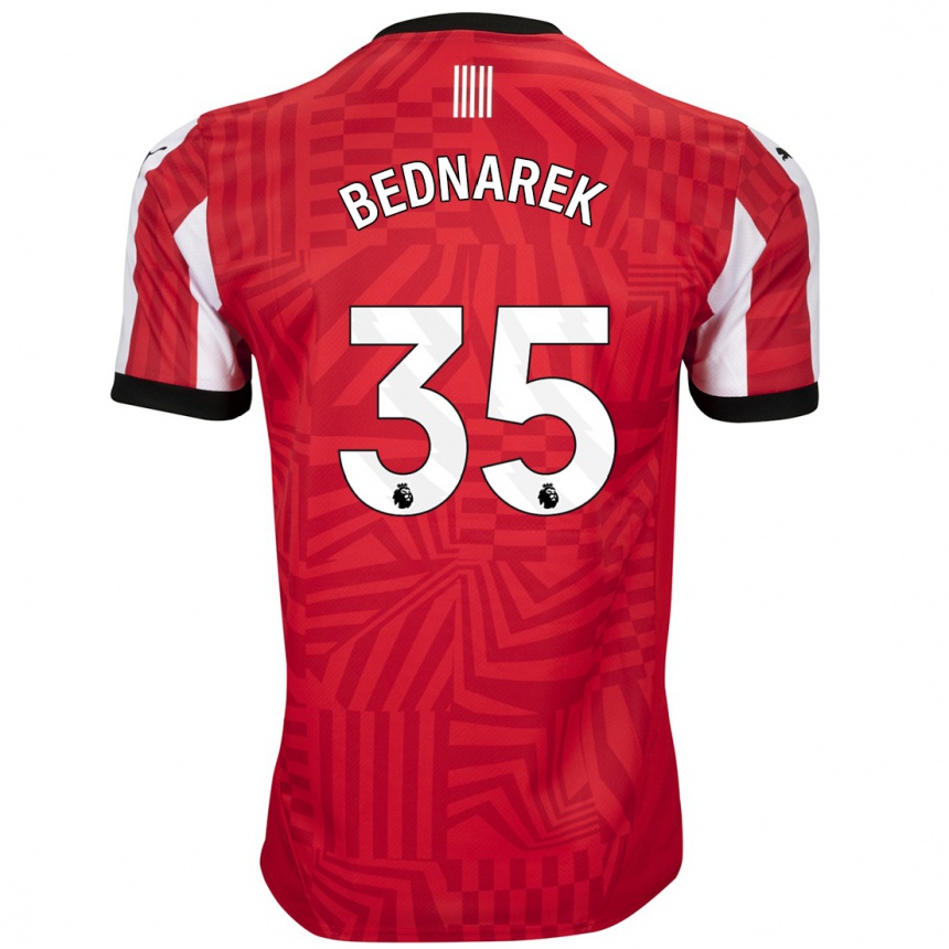 Kids Football Jan Bednarek #35 Red White Home Jersey 2024/25 T-Shirt Nz