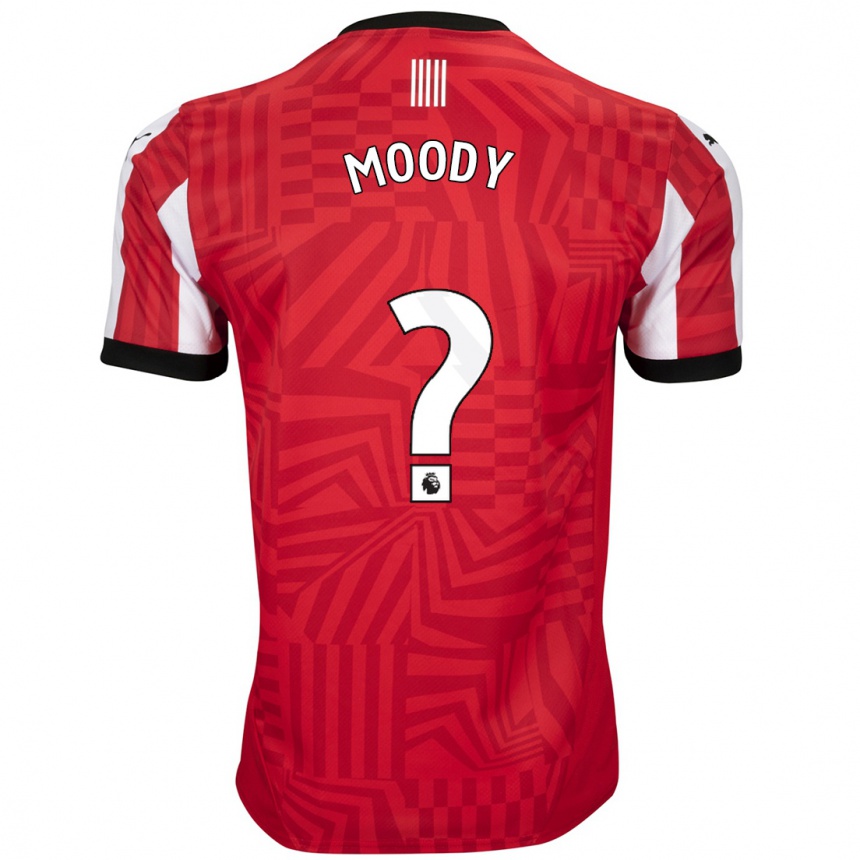 Kids Football Dylan Moody #0 Red White Home Jersey 2024/25 T-Shirt Nz