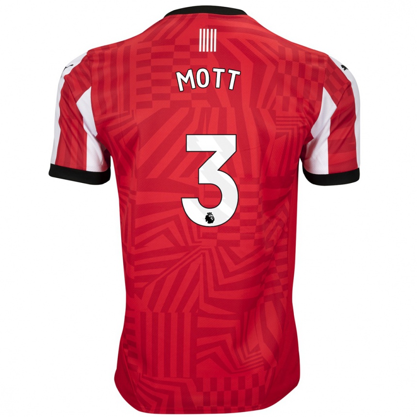 Kids Football Millicent Mott #3 Red White Home Jersey 2024/25 T-Shirt Nz