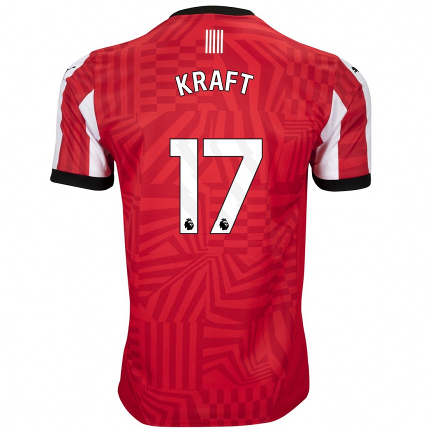 Kids Football Emily Kraft #17 Red White Home Jersey 2024/25 T-Shirt Nz