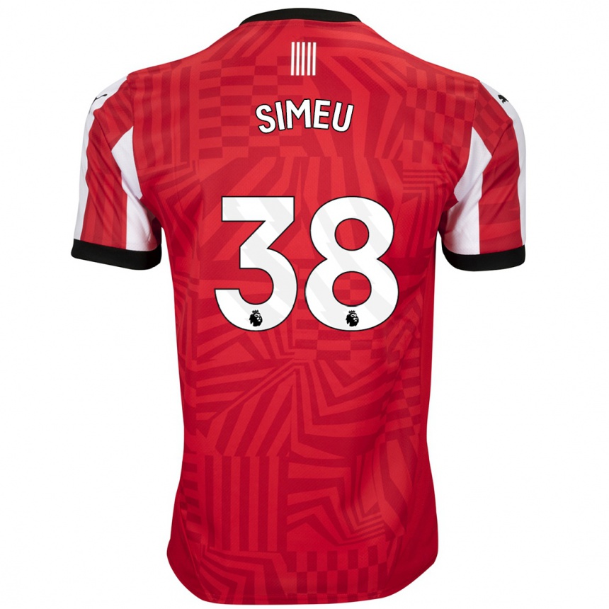 Kids Football Dynel Simeu #38 Red White Home Jersey 2024/25 T-Shirt Nz