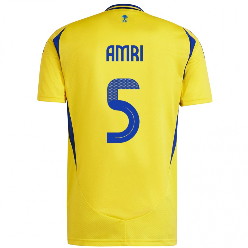 Kids Football Abdulelah Al-Amri #5 Yellow Blue Home Jersey 2024/25 T-Shirt Nz