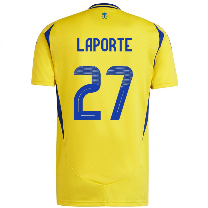 Kids Football Aymeric Laporte #27 Yellow Blue Home Jersey 2024/25 T-Shirt Nz