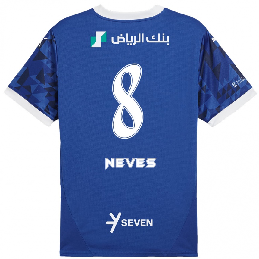 Kids Football Rúben Neves #8 Dark Blue White Home Jersey 2024/25 T-Shirt Nz