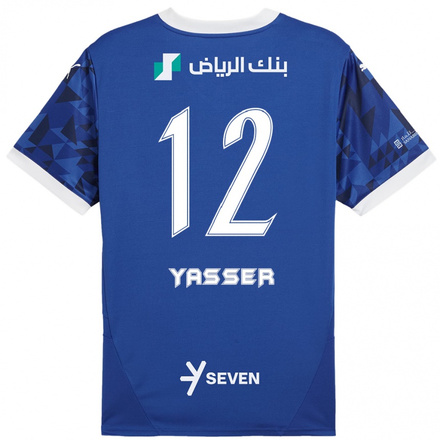 Kids Football Yasser Al-Shahrani #12 Dark Blue White Home Jersey 2024/25 T-Shirt Nz