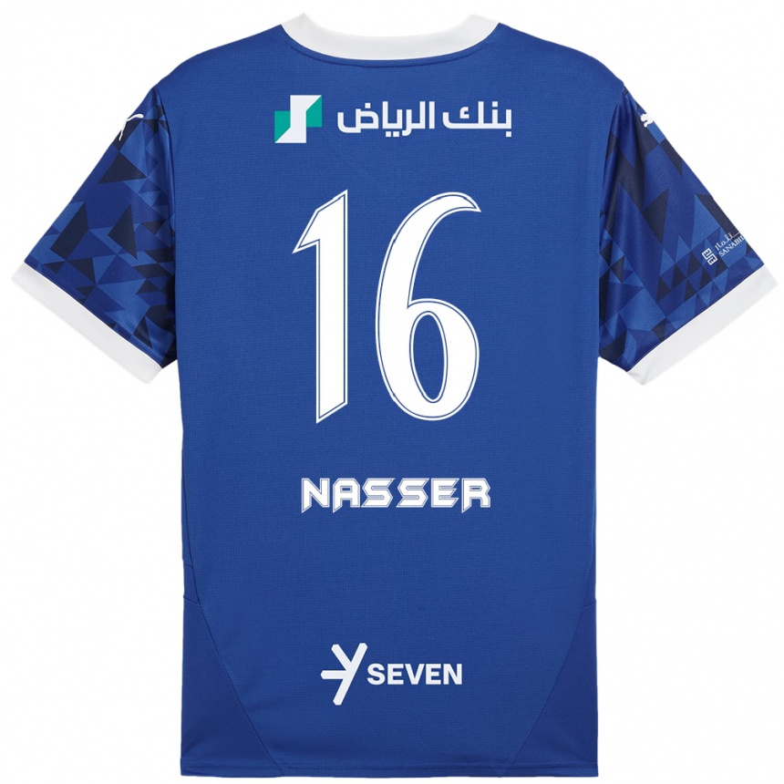 Kids Football Nasser Al-Dawsari #16 Dark Blue White Home Jersey 2024/25 T-Shirt Nz