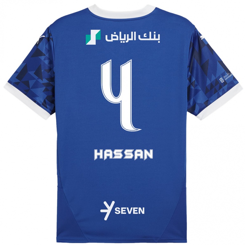 Kids Football Eman Hassan #4 Dark Blue White Home Jersey 2024/25 T-Shirt Nz