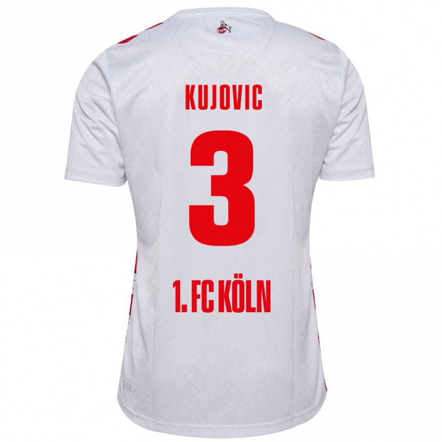 Kids Football Emin Kujovic #3 White Red Home Jersey 2024/25 T-Shirt Nz