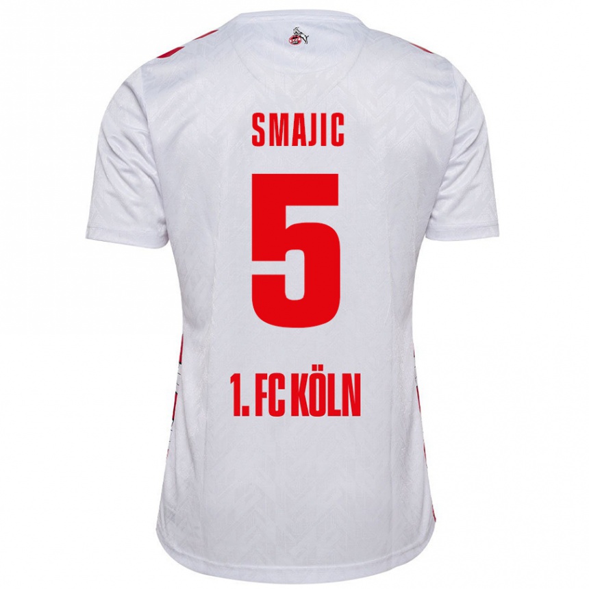 Kids Football Rijad Smajic #5 White Red Home Jersey 2024/25 T-Shirt Nz