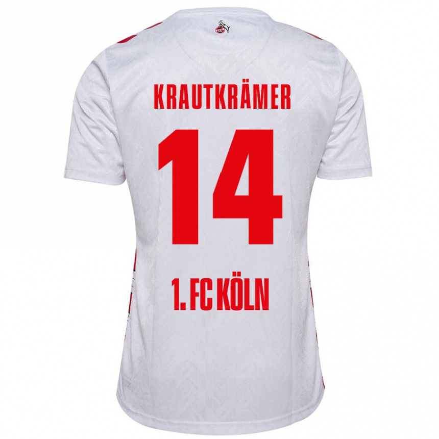 Kids Football Jakob Krautkrämer #14 White Red Home Jersey 2024/25 T-Shirt Nz