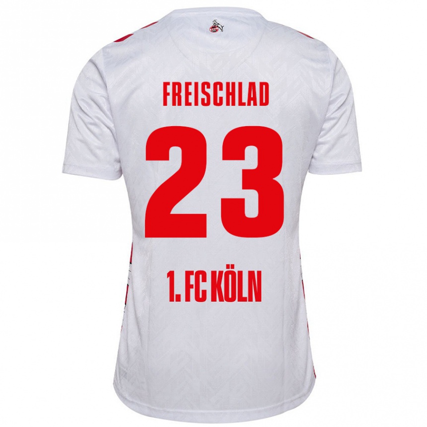 Kids Football Yannick Freischlad #23 White Red Home Jersey 2024/25 T-Shirt Nz