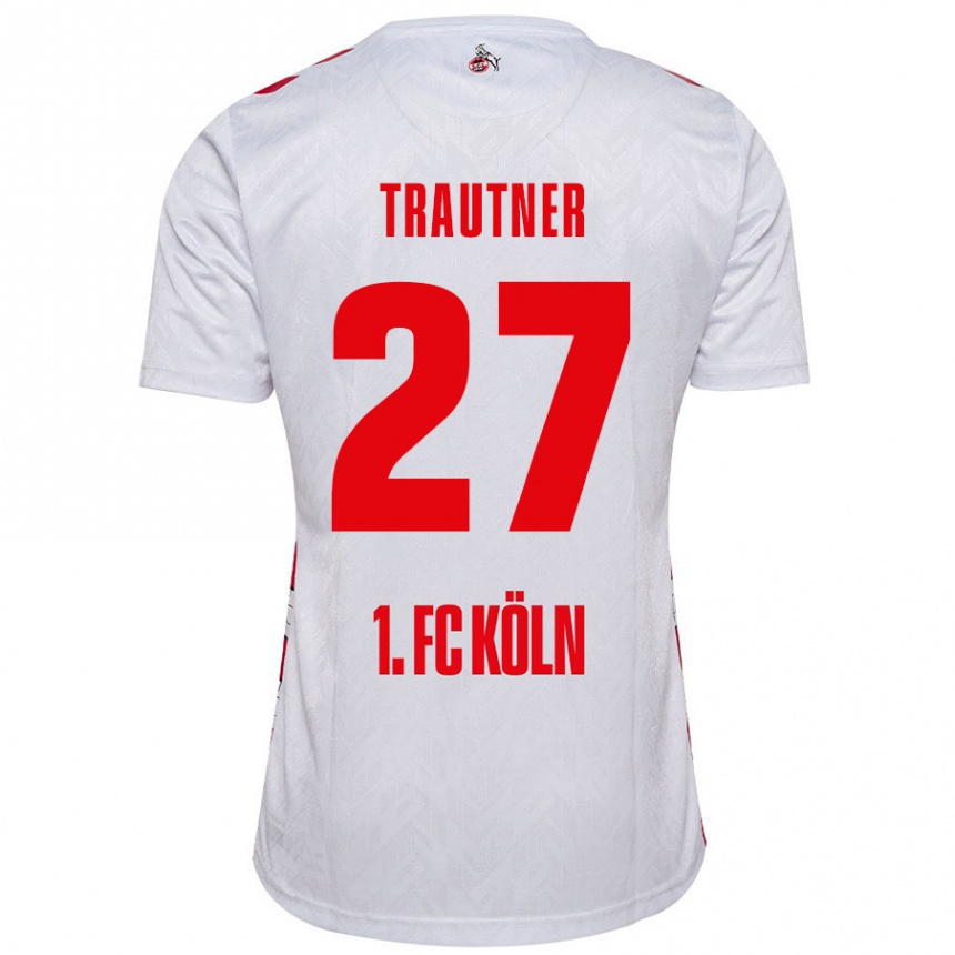 Kids Football Tobias Trautner #27 White Red Home Jersey 2024/25 T-Shirt Nz