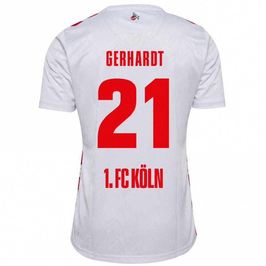 Kids Football Anna Gerhardt #21 White Red Home Jersey 2024/25 T-Shirt Nz