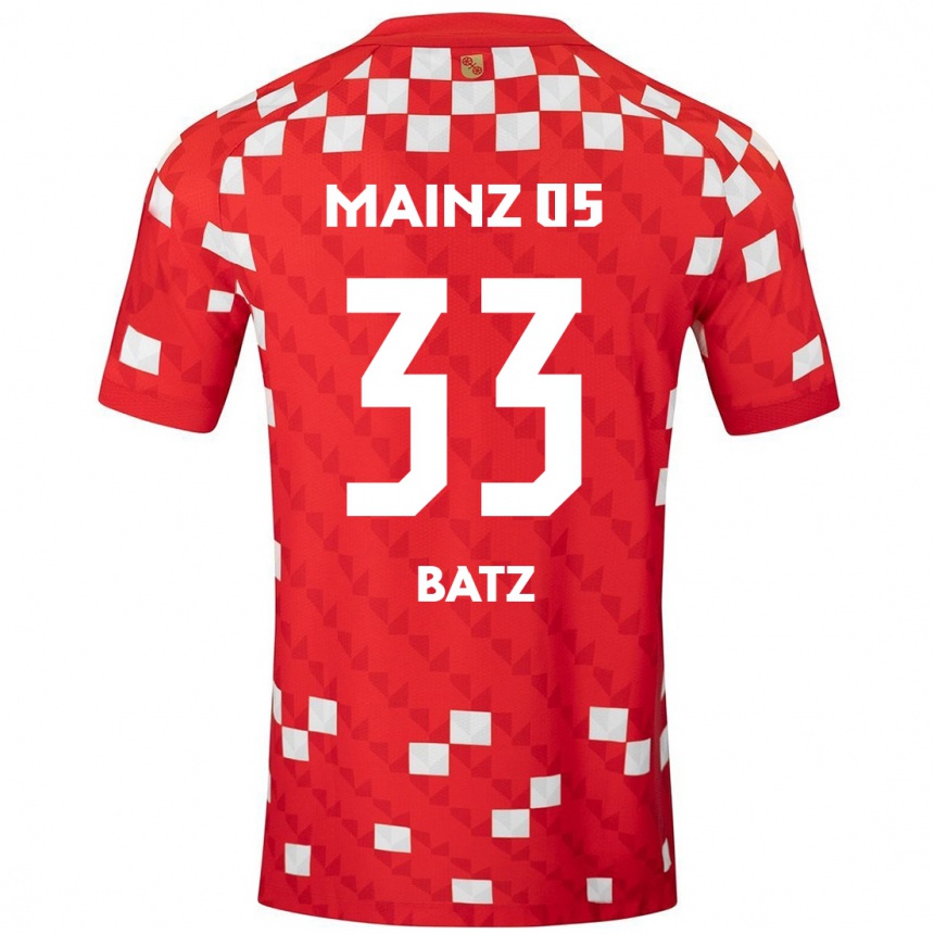 Kids Football Daniel Batz #33 White Red Home Jersey 2024/25 T-Shirt Nz