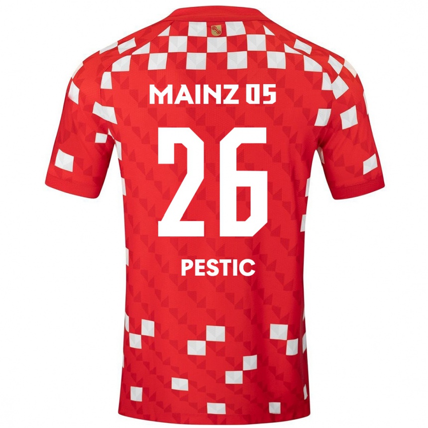 Kids Football Dominik Pestic #26 White Red Home Jersey 2024/25 T-Shirt Nz