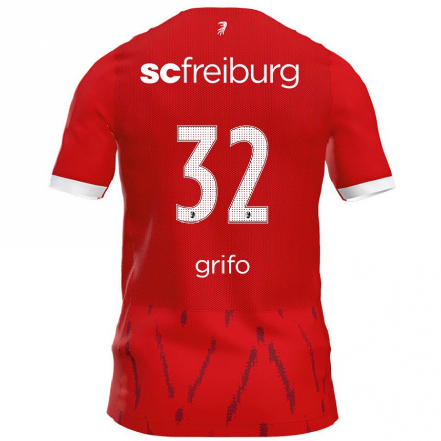 Kids Football Vincenzo Grifo #32 Red Home Jersey 2024/25 T-Shirt Nz